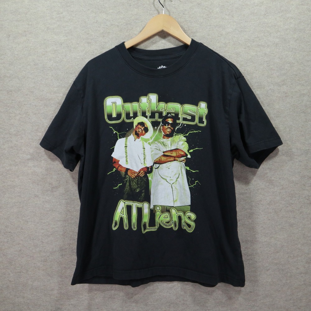 Outkast ATLiens T-Shirt Large Black Graphic Tee Hip Hop Rap Lightning Print